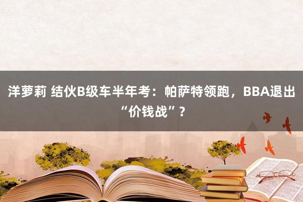 洋萝莉 结伙B级车半年考：帕萨特领跑，BBA退出“价钱战”？