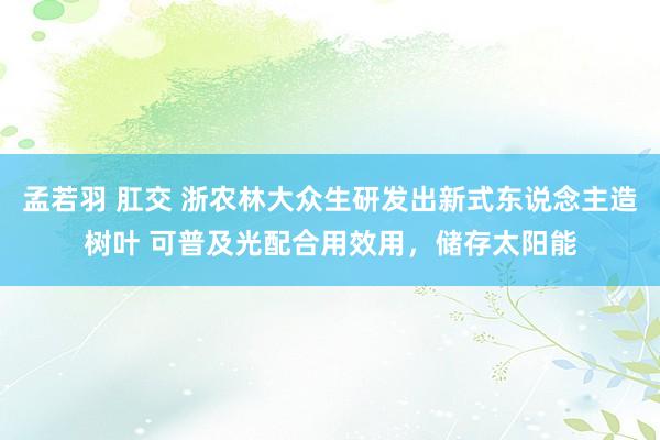 孟若羽 肛交 浙农林大众生研发出新式东说念主造树叶 可普及光配合用效用，储存太阳能